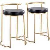 Round Fuji 26" Counter Stool in Gold & Black Leatherette (Set of 2)